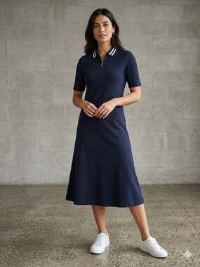 Tommy Hilfiger Women's XL Navy Blue Short Sleeve Quarter-Zip Polo Midi Dress